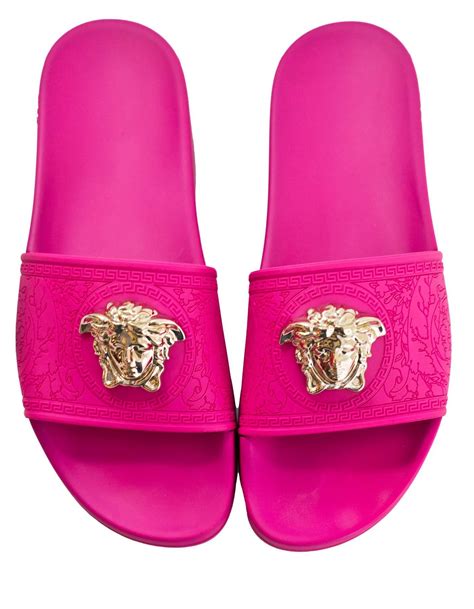 pink fur versace slides|Versace pink slides girls.